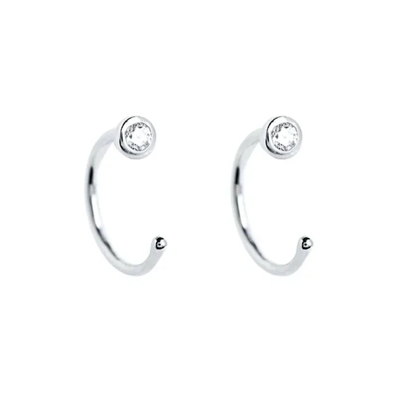 Cartilage 925 Silver Earrings Fashion C-shaped Zircon ear studs European American Geometric Piercing Earrings For Women Jewelry