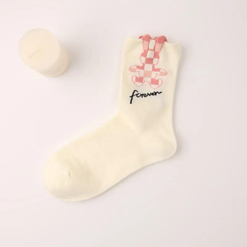 New Style Crew Socks for Women Spring Fashion Cute Flower Long Cotton Socks Japanese Style Breathable Casual Trendy Absorb Sweat