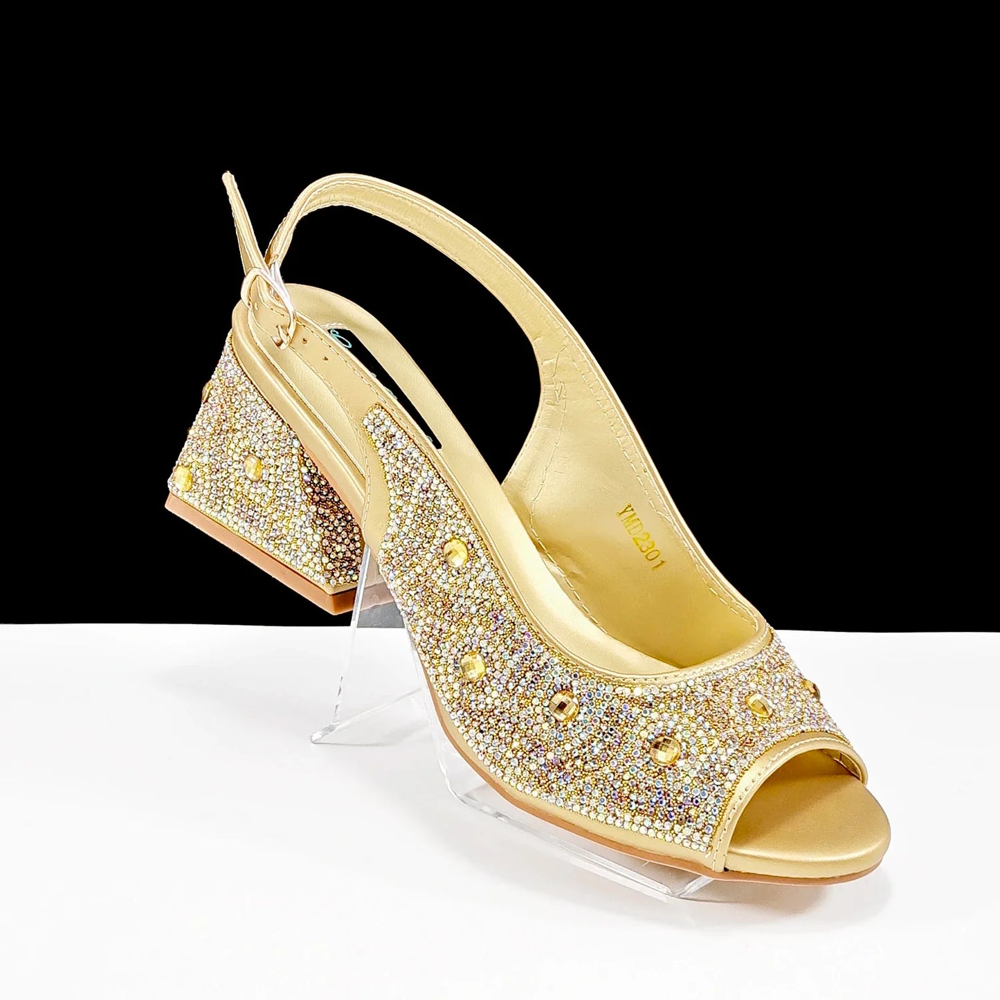 QSGFC 2024 Rhinestone Design INS Hot Sale New Arrivals African Shoes and Bag Set in Green Color Open Toe Comfortable Women Heels