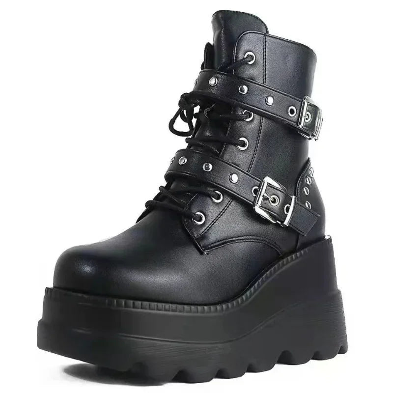 New Women Pu Leather Ankle Boots, Autumn, Winter, Round Toe Lace Up Shoes.