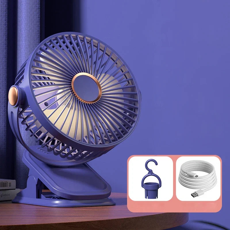 Baby 3 Speeds Stroller Mini Fan with Light Portable USB Charging Fan