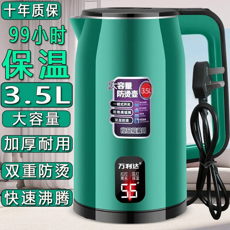 Electric Kettle 3.0L, Double-Layer Anti-Scald Design, Food-Grade Stainless Steel, 1500W Fast Boil, Insulated Handle