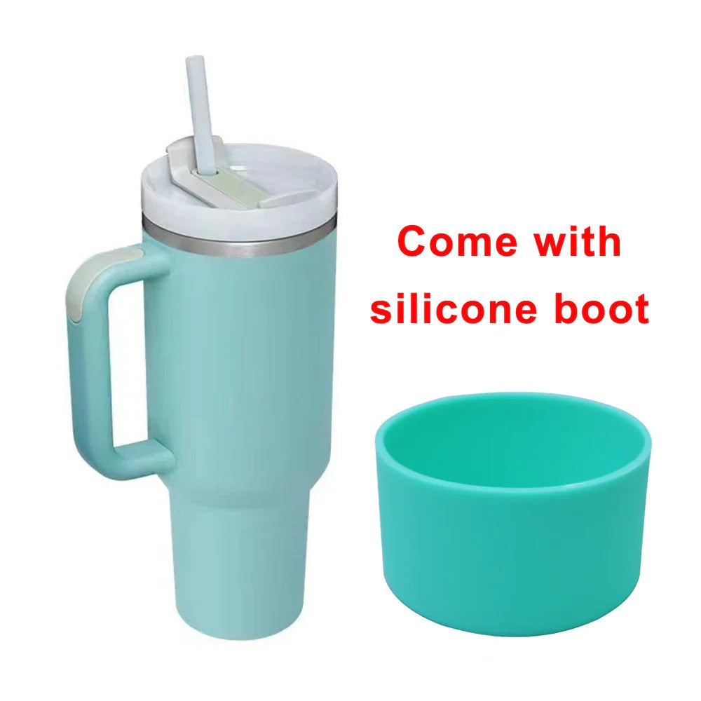 40oz Tumbler with Handle Straw and Silicone Boom Stainless Steel Vacuum Thermos Cup Large Capacity Travel Car Coffee Mug Logo