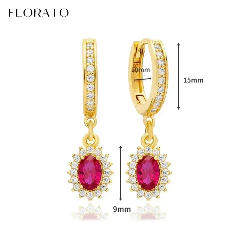 925 Sterling Silver Ear Needle Rose colors Zircon Hoop Geometric Pendant Earrings for women Luxury Fashion Wedding Jewellery2023