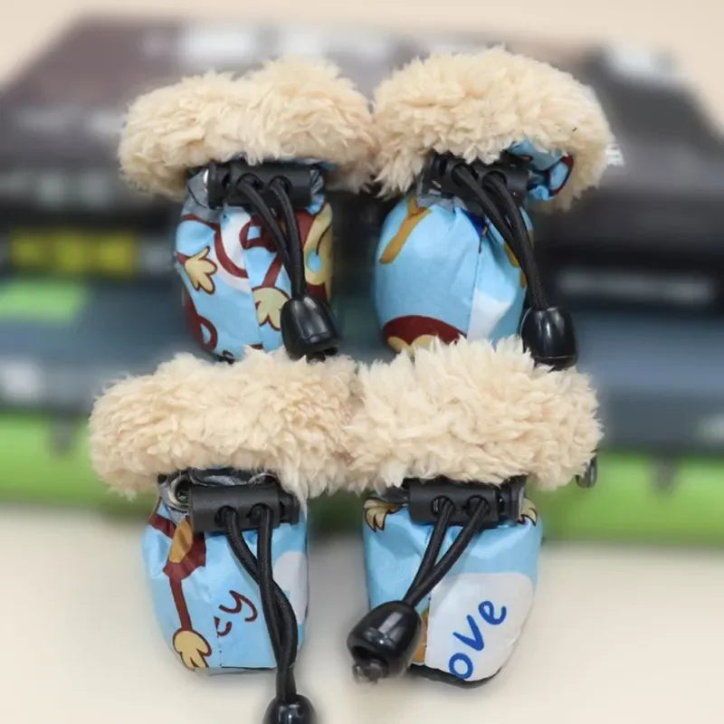 4PCS Dog Shoes Winter Super Warm Cotton Shoes Anti Slip Dog Boots Dogs Paw Protectors Puppy Shoes Pet Product Dog Accessories