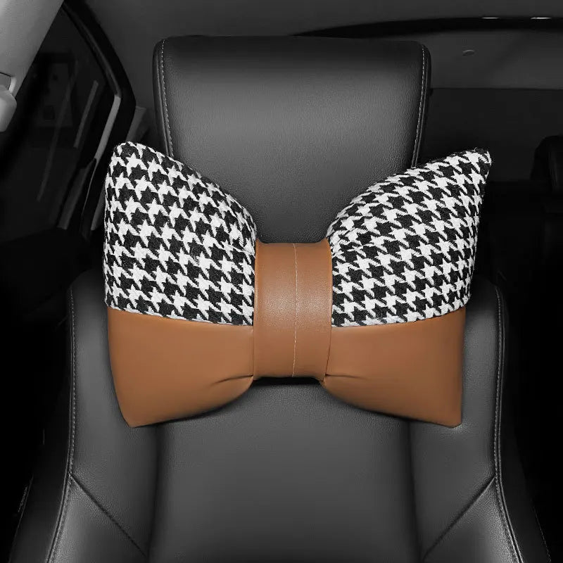 Car Headrest Neck Care Supplies Bird Grid Cute Bow Decorative Female Car Pillow