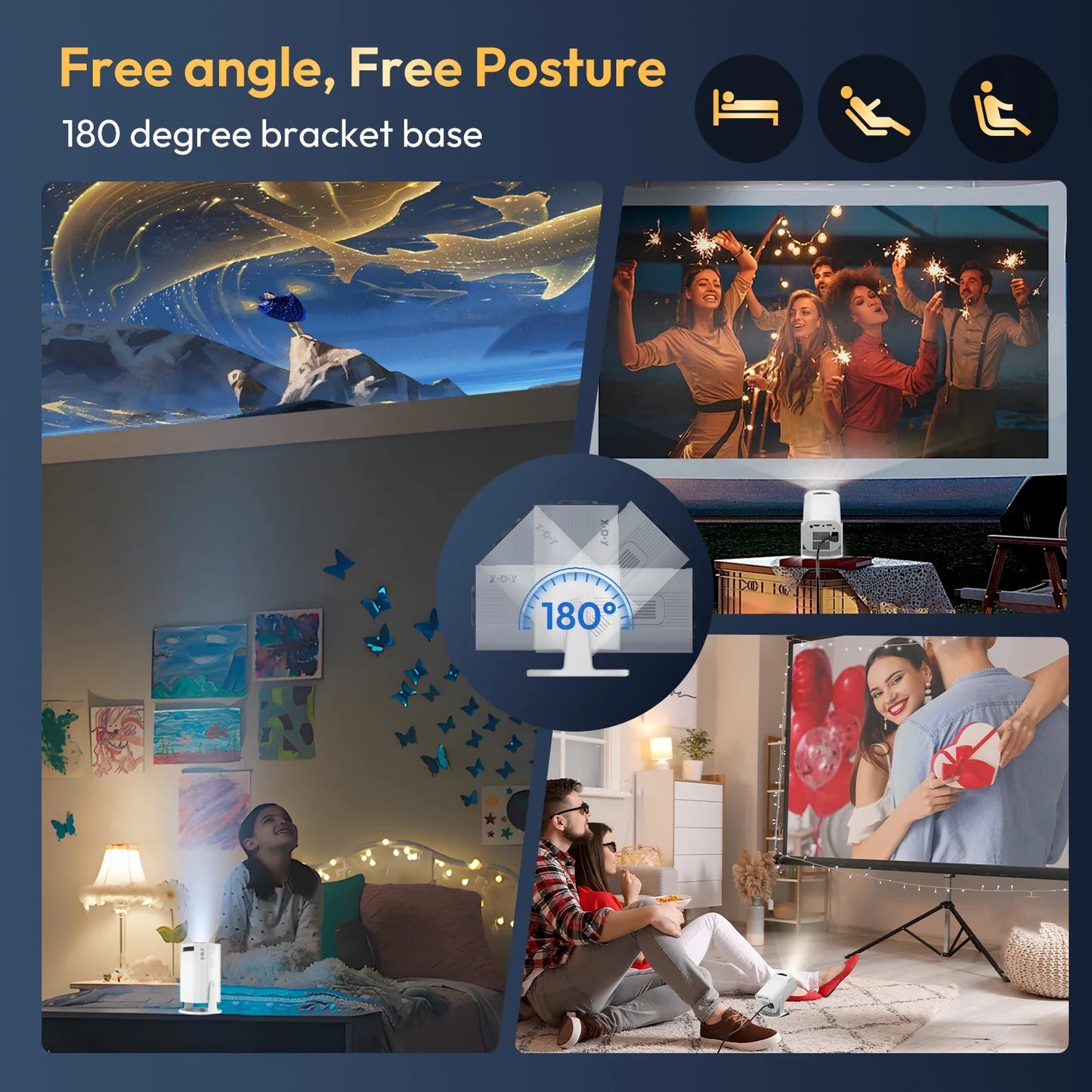 XGODY 260 ANSI 4K Projector Mini Projector Smart Android Keystone Correction Beamer Projectors BT5.0 WIFI6 Home Cinema Portable
