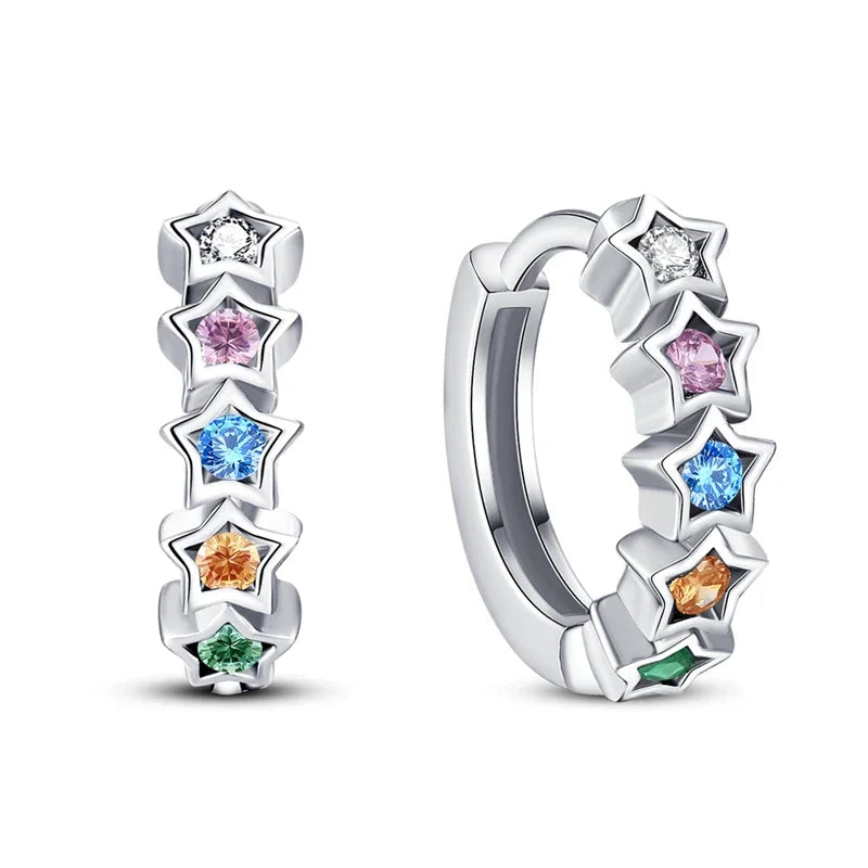 Romantic Heart Shapen Girl Earrings 925 Silver Rainbow Heart Hoop Earring Silver Jewelry Gift
