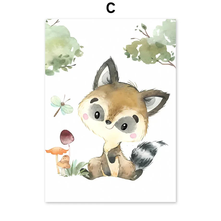 Woodland Nursery Prints Forest Animal Deer Rabbit Bear Fox Custom Wall Art Canvas Painting Poster Wall Pictures Kids Room Decor