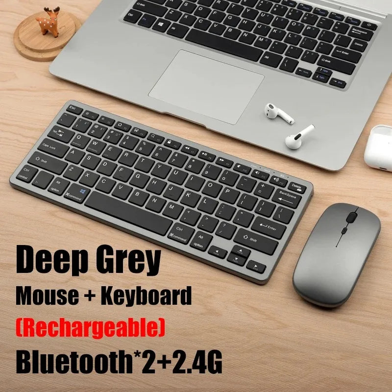 Wireless Keyboard Mouse Combo, Bluetooth 5.0 & 2.4G Dual Mode Rechargeable Gray Set for Notebook Laptop