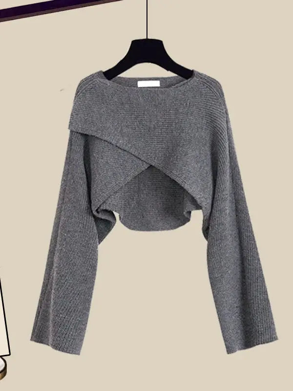 Fall Winter Knitwears 3 Pieces Set For Women Plaid Knitted Vest+solid Blouse+wide Leg Knitting Pants Sets Women Outfits 2024