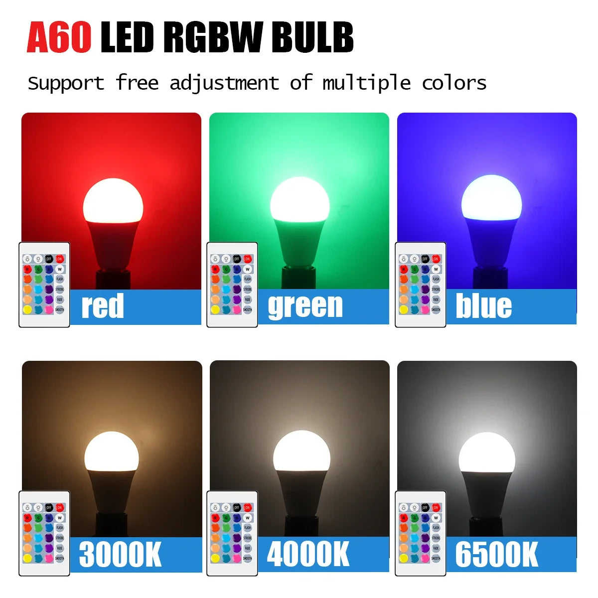 E27 RGB LED Light Bulb 220V 10W with IR Remote Control Color Changing Multicolor + White Lamp Spotlight for Bedroom Party Home