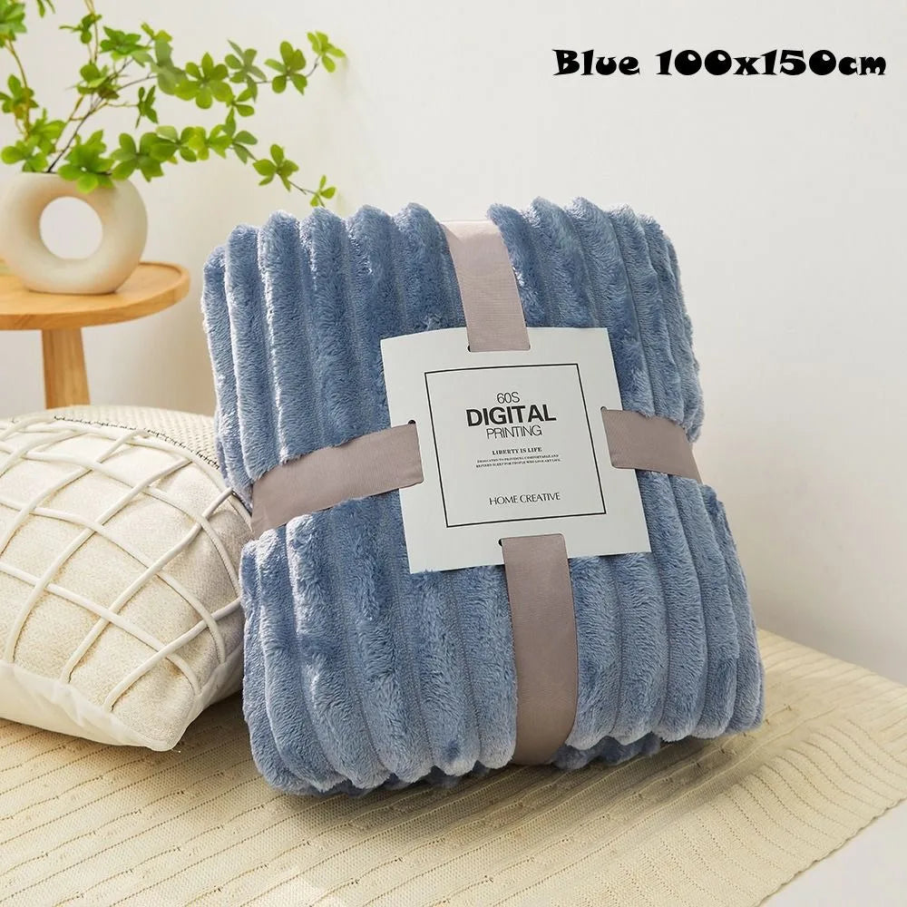 New Double Sided Warm Blanket Skin-Friendly Warm Conditioning Quilt Ultra Soft Solid Color Striped Blankets
