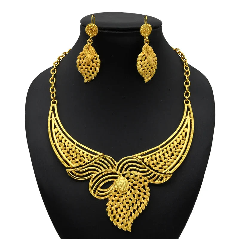 ANIID African 24K Gold Plated Jewelry Sets For Women 2PCS Set