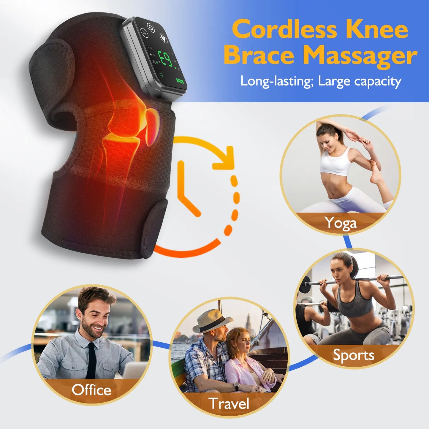 Rechargeable Knee Massager 3 Gear Vibration Massage Shoulder Brace Electric Heating Pads for Arthritis Knee Warmer