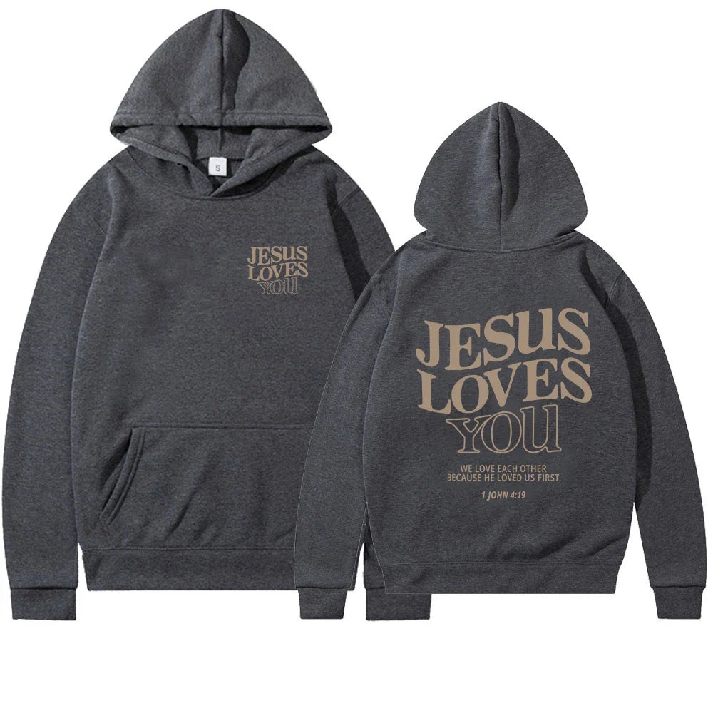 Jesus Loves You Print Hoodies for Women's Y2K Clothes Long Sleeve Fun Graphic Hooded Sweatshirts 2023 Fall Winter Pullover Tops