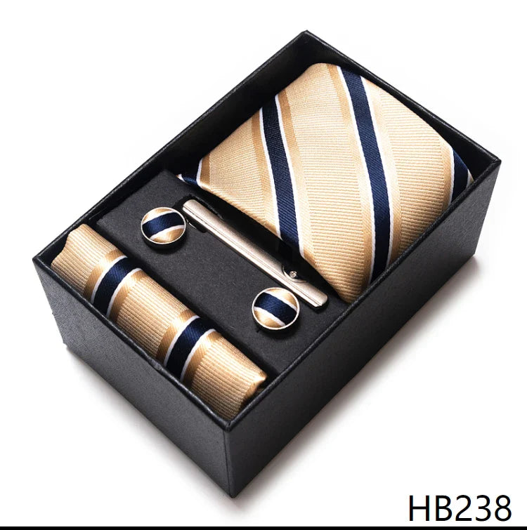 8 cm Wide Tie Sets Blue Solid Men's Neck Tie Handkerchief Cufflinks Clip Gift Silk Handmade