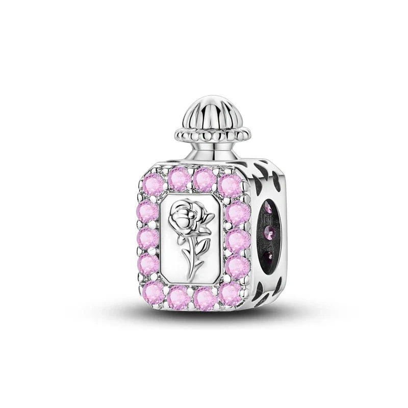 Romantic Pink Crown Perfume Bottle Charms Beads Bracelets Fine Jewelry