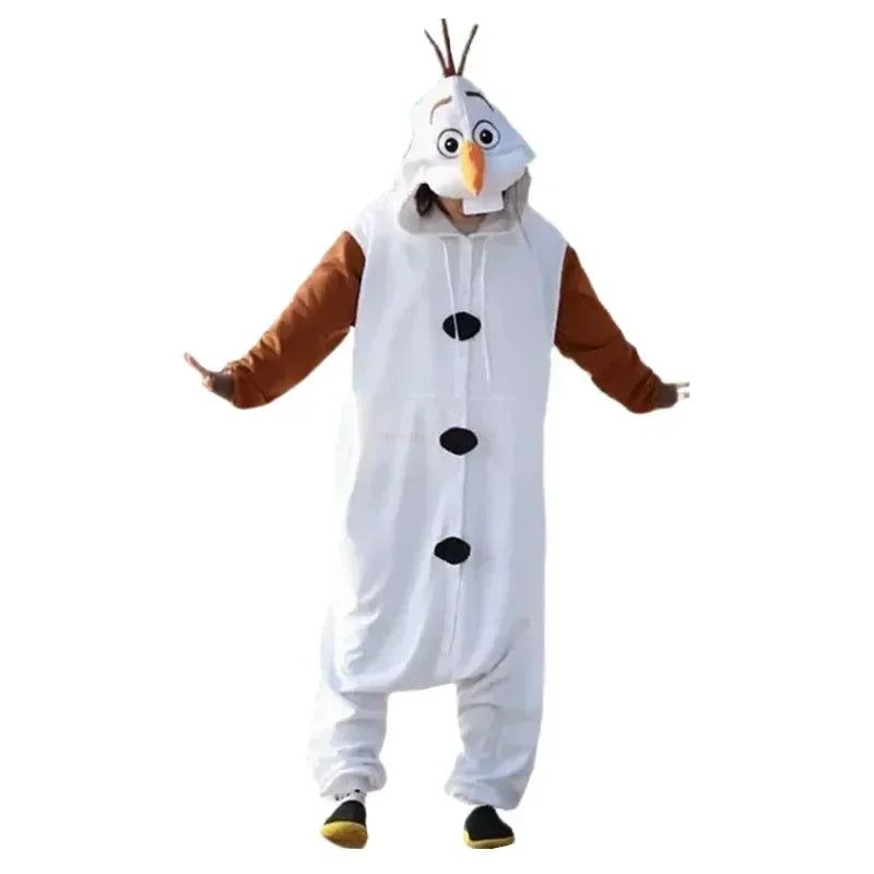 Disney Frozen Olaf Snowman Cosplay Costume Anime Adult Pajamas White Jumpsuit Party Dress Fleece Cartoon Sleepwear