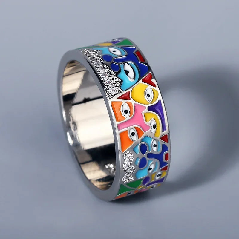 2024 New Silver Rings for Women Creative Handmade Enamel Craft Women's Rings 925 Silver Women's Party Jewelry Epoxy Craft