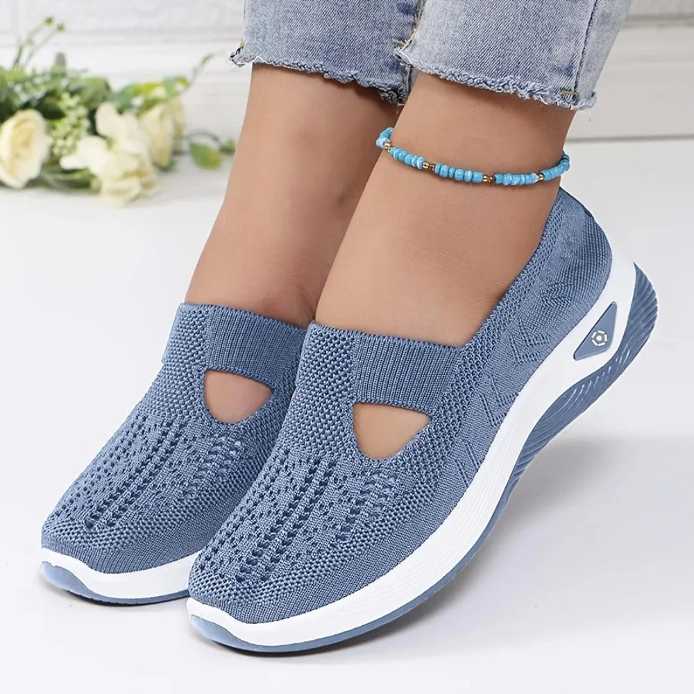 Womens Modern Casual Slip On Sneakers Breathable Knit Upper Lightweight PVC Sole Comfortable Cushioning Shock Absorption Insoles