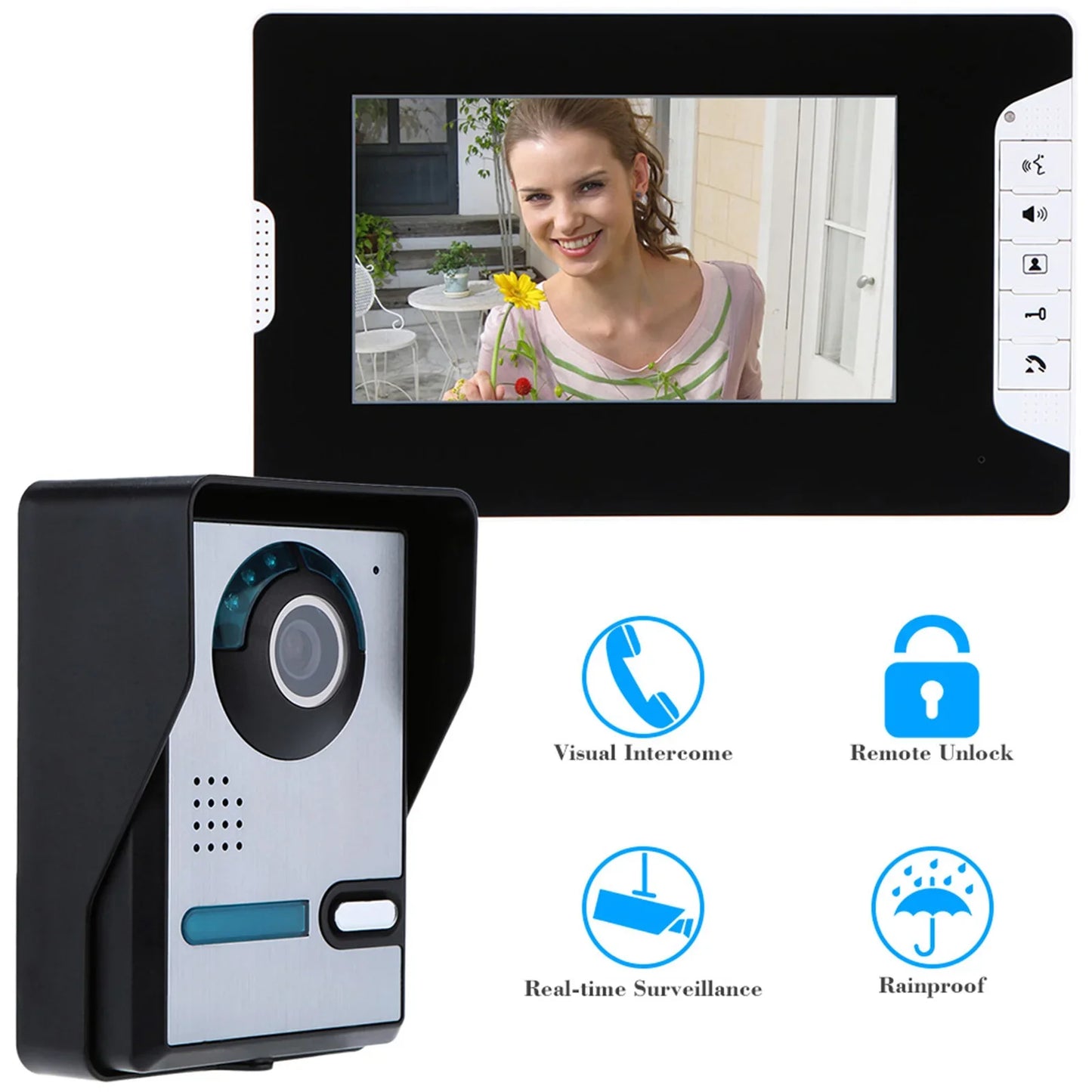 Video Intercom System, 7" Video Intercom Doorbell Camera System, Video Door Phone Intercom Kit Waterproof Camera Door Bell