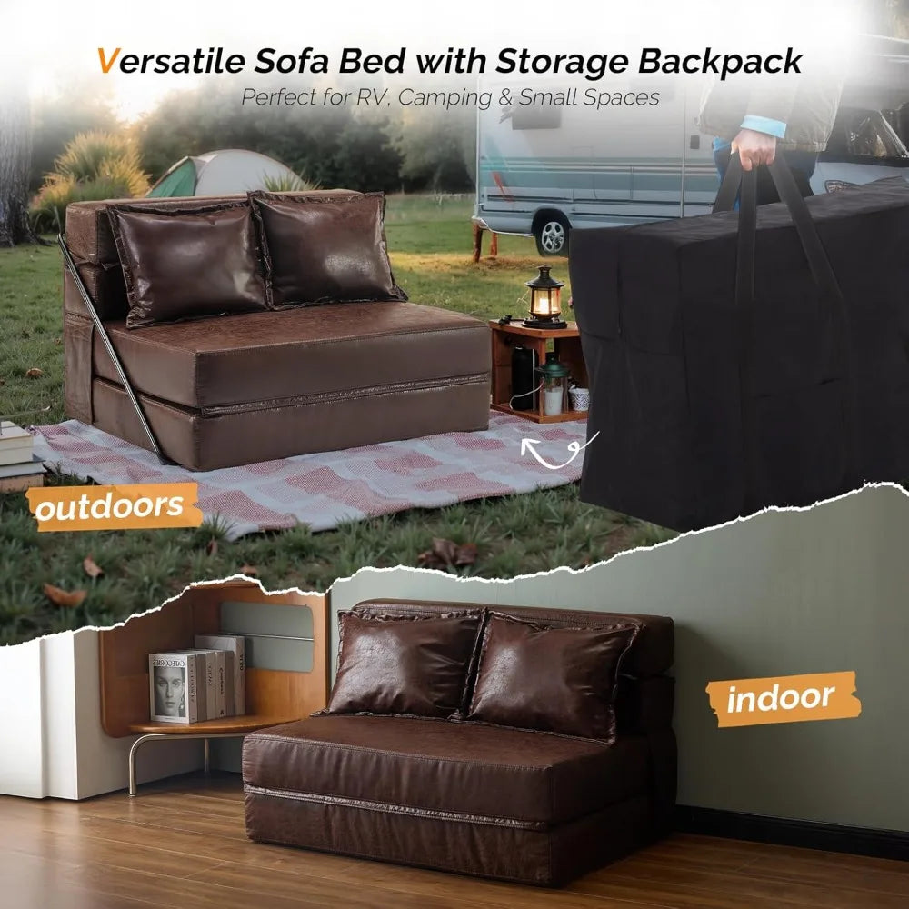 Futon Sofa Bed, 5-in-1 Convertible Sleeper Sofa, Chair, RV Furniture, for Small Spaces.