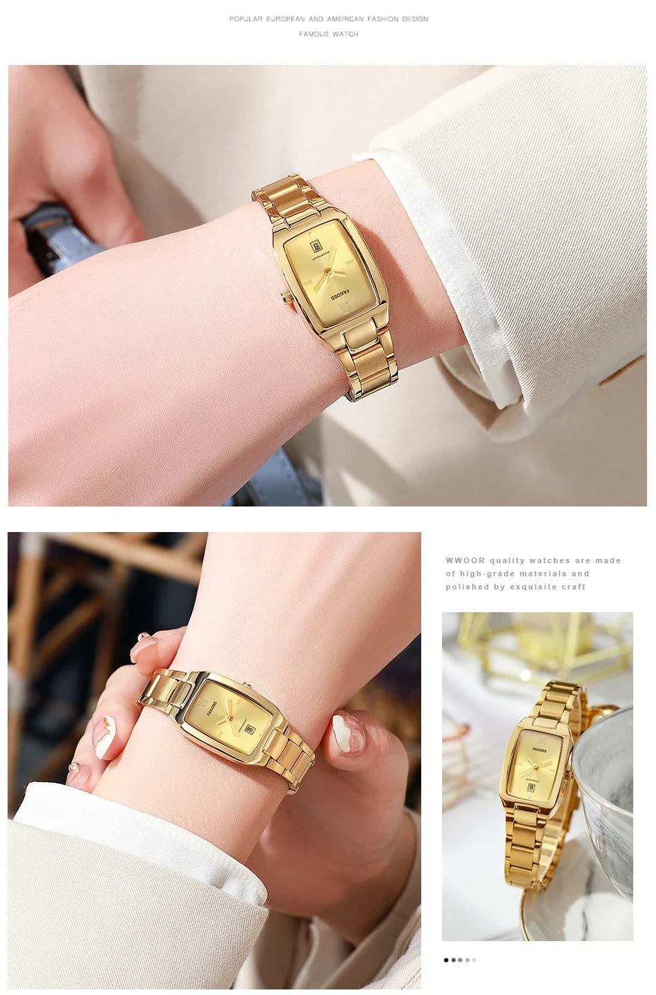WWOOR Luxury Woman's Watch Elegant Waterproof Stainless Steel Watch for Ladies Dress Square Quartz Women's Watches Reloj mujer