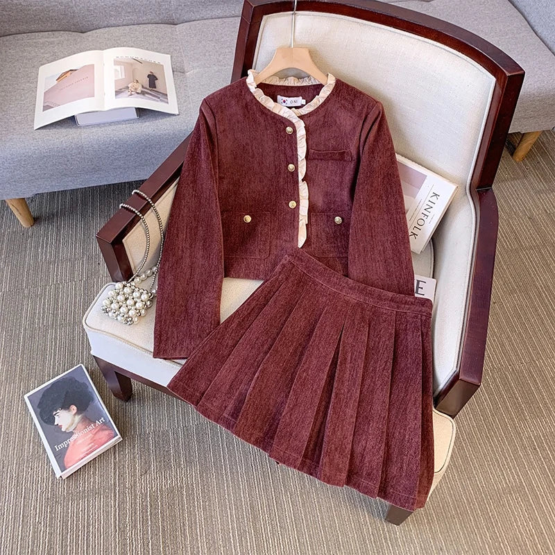 2024 autumn winter short two piece set for women Tweed skirt sets conjuntos femininos elegantes 2 piece sets women outfit cloth