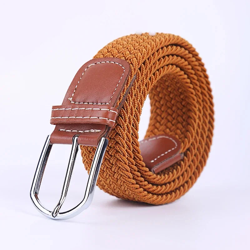 Black Female Casual Knitted Pin Buckle Men Belt Woven Canvas Elastic Expandable Braided Stretch Belts for Women Jeans Belts Belt