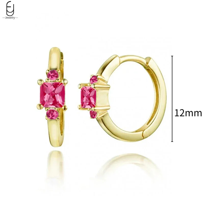 925 Sterling Silver Needle Rose Red Crystal Stud Earrings For Women Water Drop/Heart Pendant Gold Earrings Fashion Jewelry Gifts