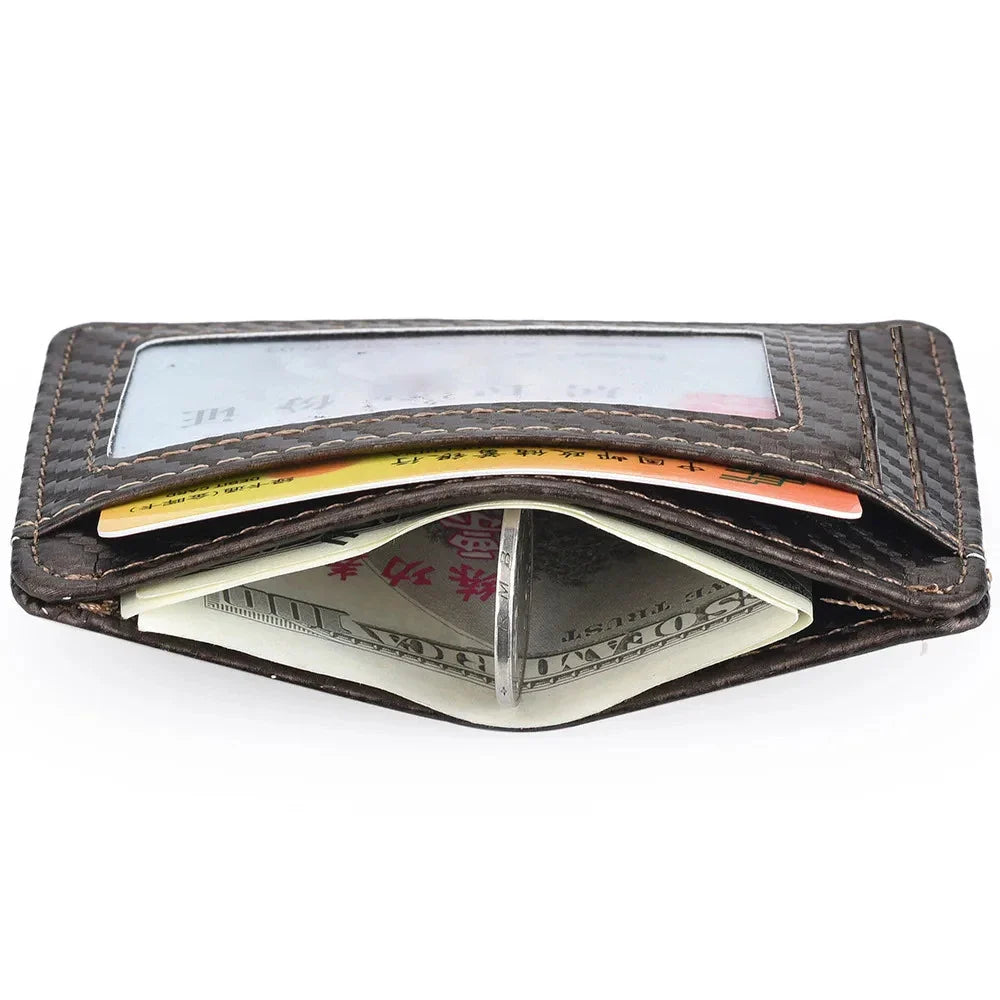 Anti-RFID Men's Slim Wallet - Minimalist PU Leather, Front Pocket ID/Credit Card Holder, with Magic Anti-Theft Protection.