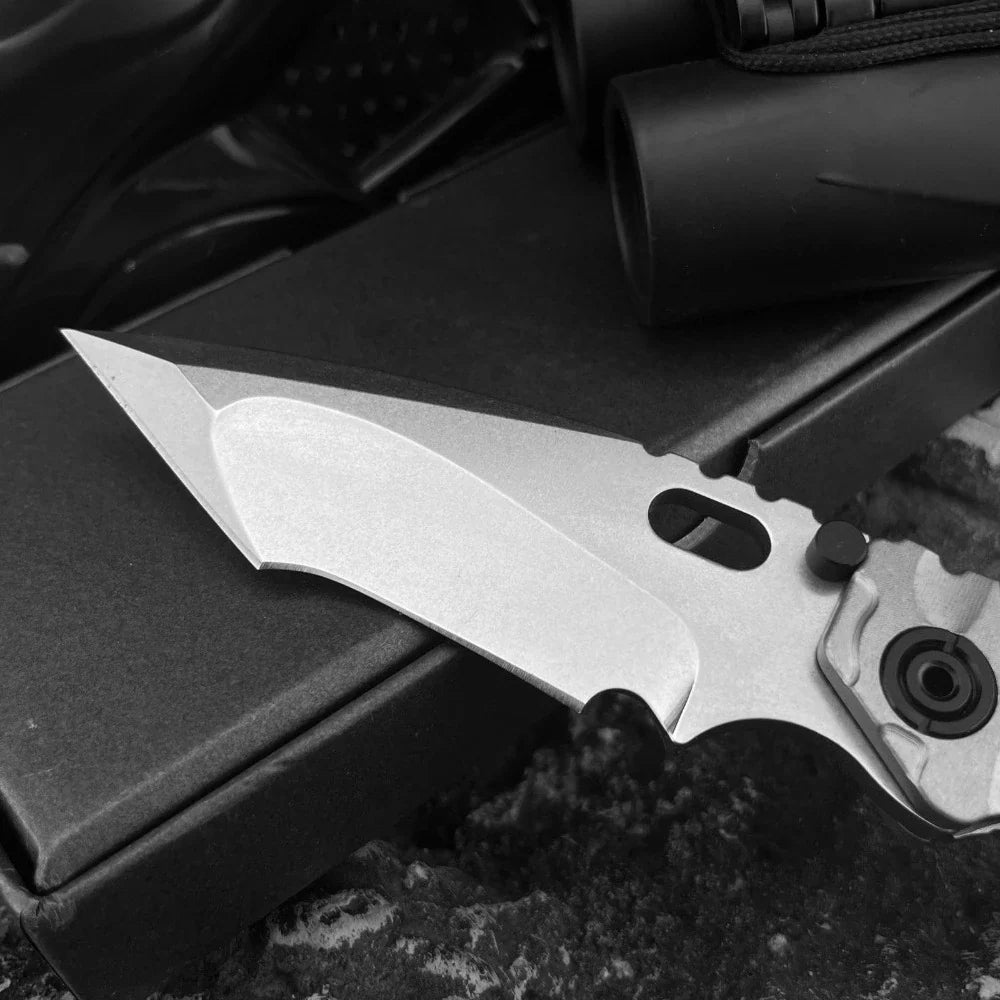 High-strength Manual Folding Knife, 3.54-inch D2 Blade TC4 Titanium Alloy Handle, Compact Pocket EDC Tool for Outdoor Activities
