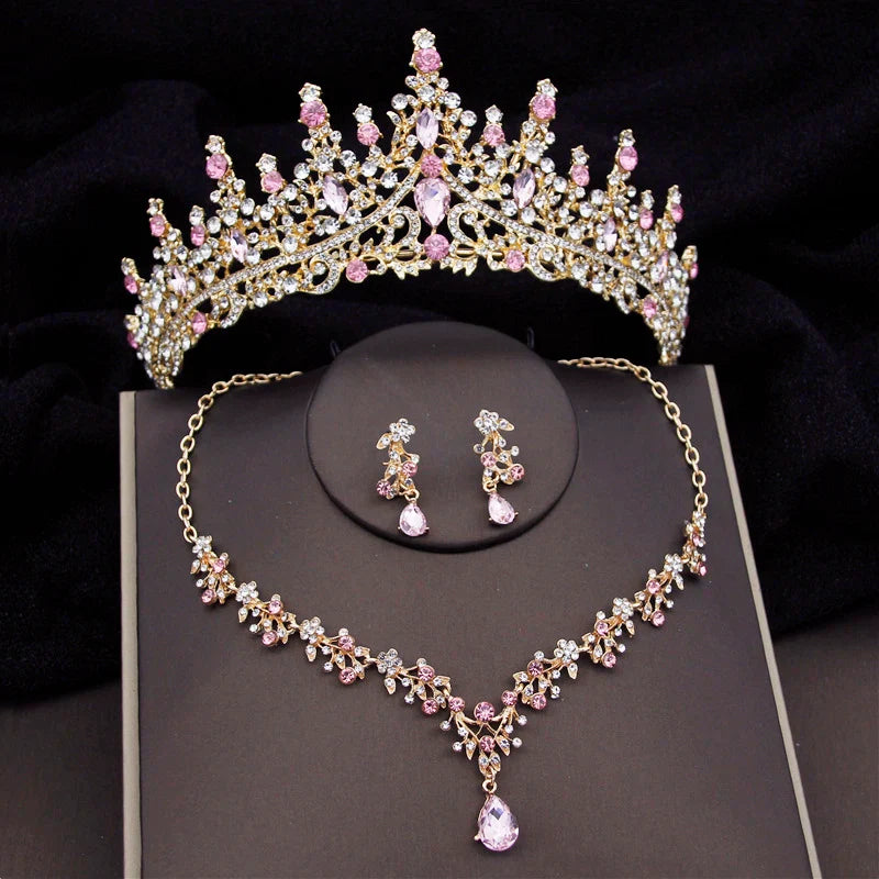 Baroque Tiaras Bridal Jewelry Sets Luxury Crown Earrings Choker Necklace Set Women Wedding Dress Bride Jewelry Set Accessory