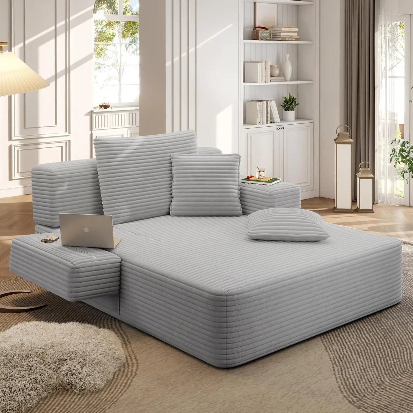 2-in-1 Convertible Chaise Lounge Indoor, 60.2" Corduroy Upholstered Chaise Lounge Chair that Converts to Sleeper, Custom