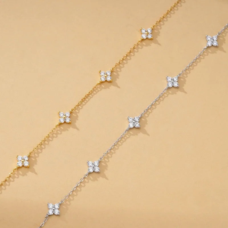 925 Silver Plated Cubic Zirconia Four Leaf Clover Bracelet for Women