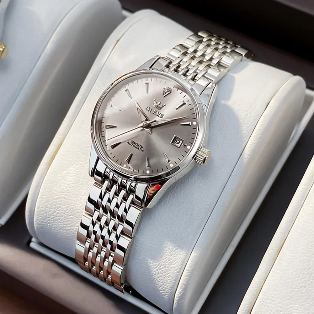 OLEVS 6635 Elegant Women's Watches Simple Fashion Automatic Mechanical Wristwatch for Lady Waterproof Luminous Date Gift Box