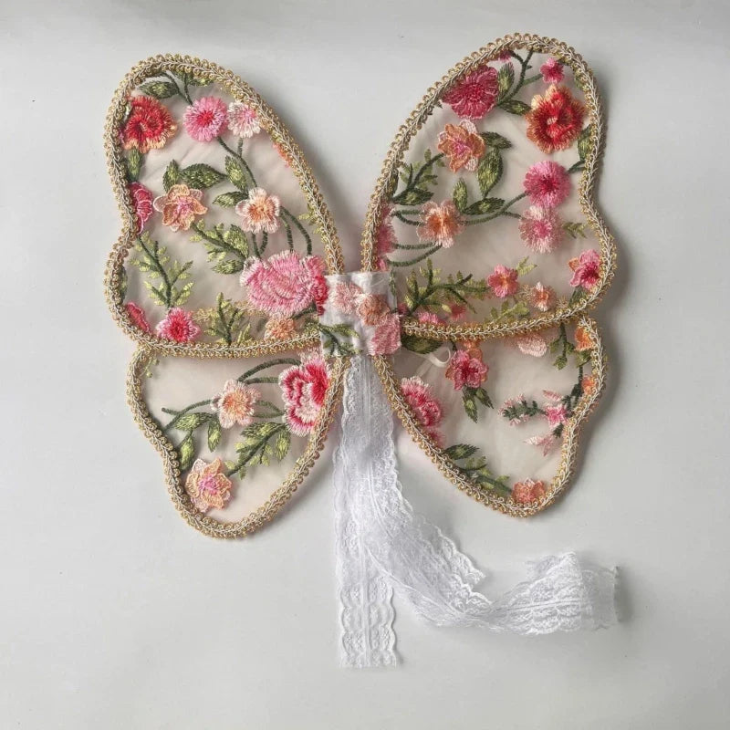 Kids Angelic Lace Wing Costume with Embroidery Detail Lovely Baby Butterfly Wing for Photoshoots and Birthday Parties