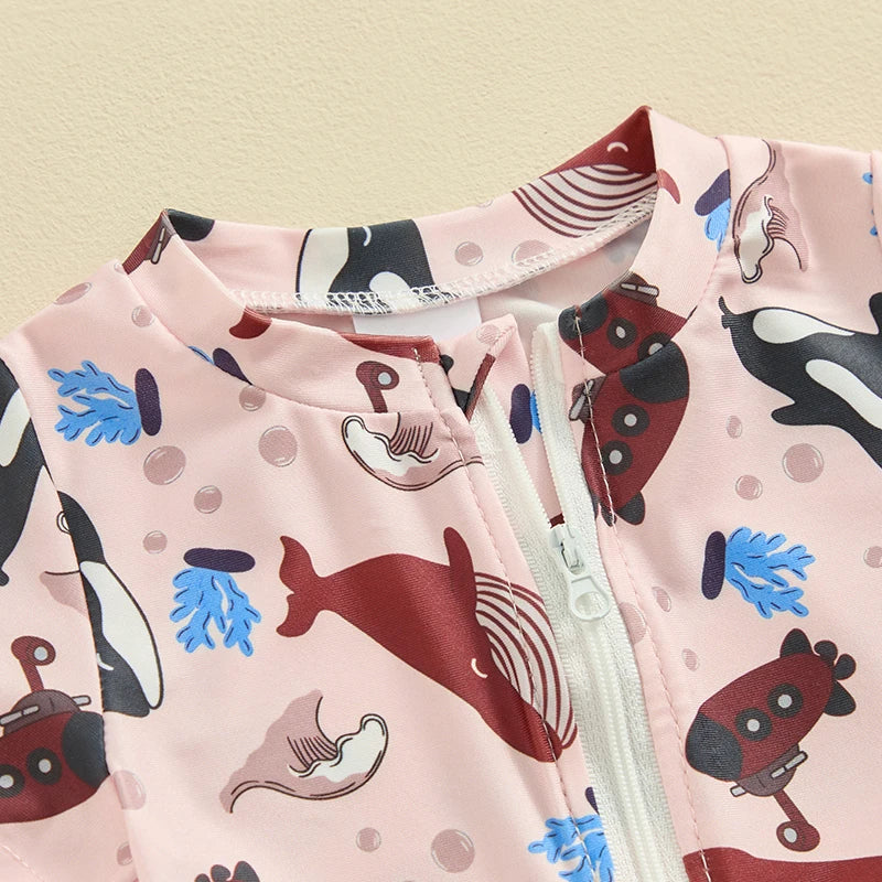 Citgeett Summer Kids Boys Short Sleeve Swimsuit Print Ziper Swimwear Bathing Suit Romper Clothes