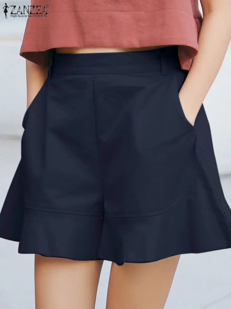ZANZEA Women Shorts Summer Casual Loose Pants Fashion Elastic Waist Solid Beach Short Elegant OL Work Trousers Oversize Turnip