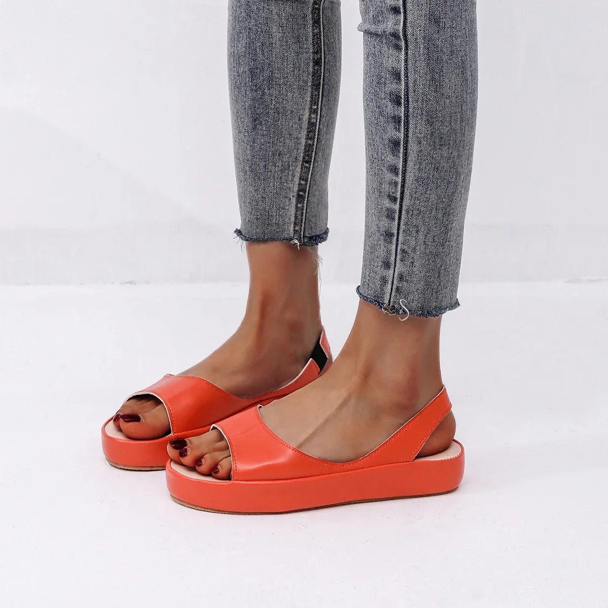 Flat Shoes Women Sandals Summer Fashion PU Leather Slippers Female Comfort Ankle Strap Open Toe Platform Sandals сандали женские