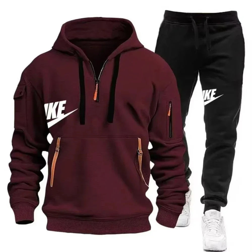 2025 New men's autumn and winter zipper hoodie + trousers casual sportswear.