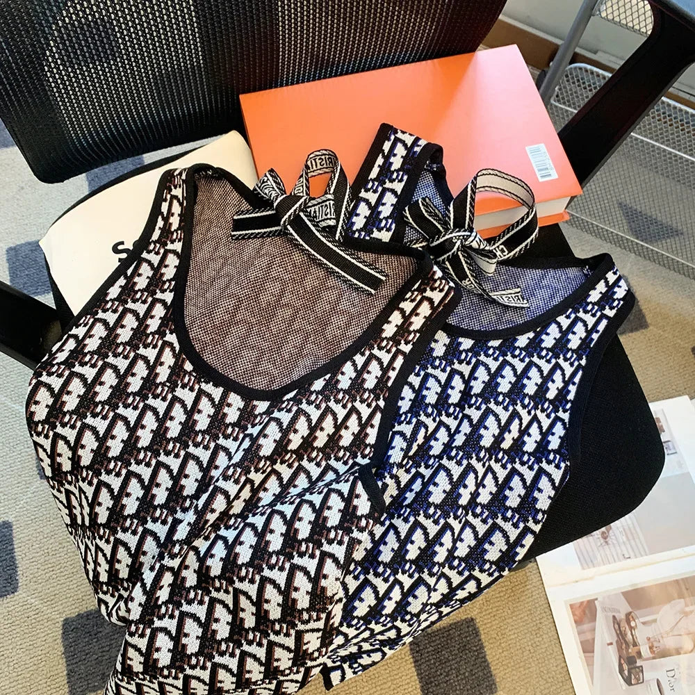 Summer New Bow Outer Wear Spandex Tank Top Strapless Top For Women Fashion Sensibility Niche Knittank Vest