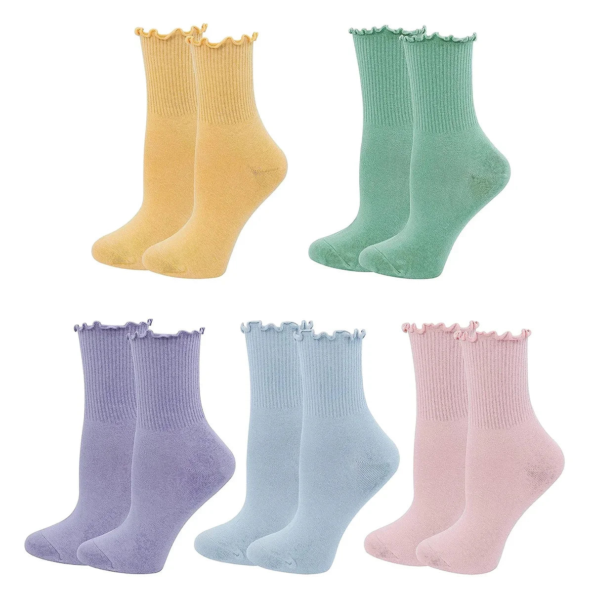 1/5 Pairs Women Ruffle Frilly Socks Black White Novelty Funny Ankle Socks Cute Solid Breathable Fashion Crew Socks