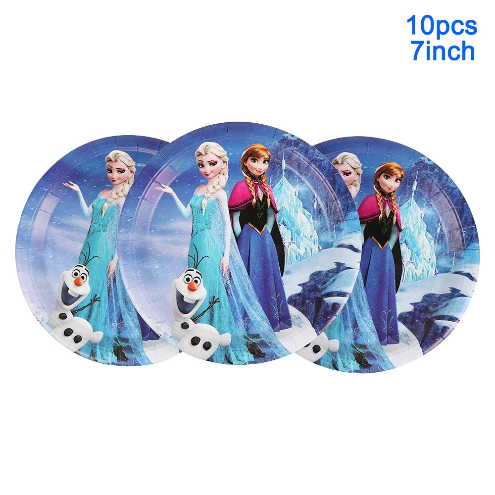 Frozen Anna Elsa Princess Birthday Party Decorations Balloon Disposable Tableware Party Supplies