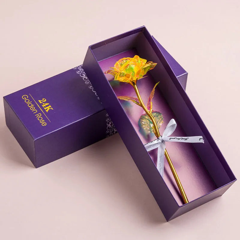 Artificial 24k Plated Rose With Love Holder Box Gift for Mothers Day Valentines Day Birthday Anniversary Thanksgiving Present