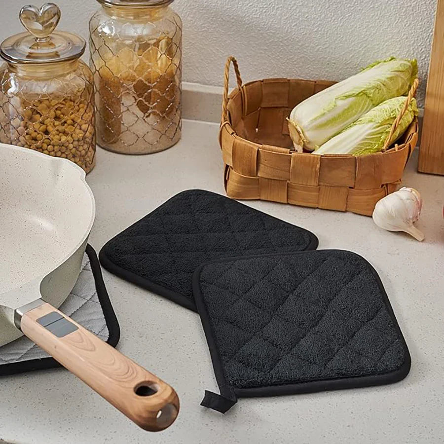 Kitchen Pot Holder Set, Heat Resistant Pure Cotton Potholder Kit, Large Coasters Hot Pads 4Pcs,17x17cm Terry Pot Holders.