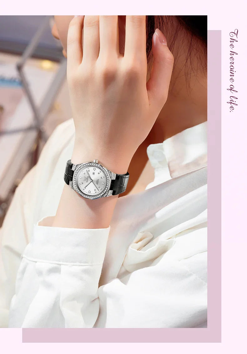 OLEVS Diamond Lap Women's Watches Luxury Original Quartz Watch for Women Fashion Leather Strap Waterproof Girls Dress Wristwatch