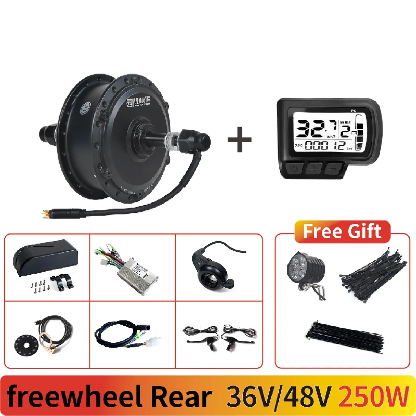 Ebike Motor Kit High Speed Brushless Gear Hub 36V 48V 350W 500W Electric Bike Conversion  Front Cassette Rear display P6 ZEMAKE
