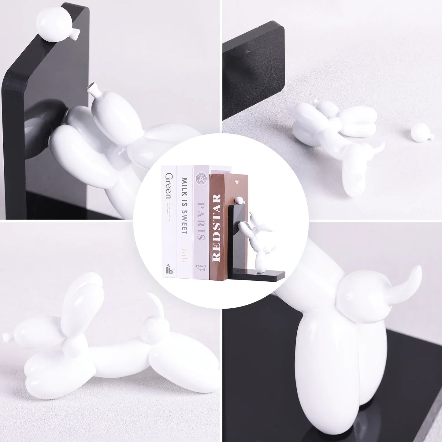 Resin Balloon Dog Book Ends Home Decor Modern Dog Stature Bookends Shelves Hold Books Heavy Duty Book Holder Stopper for Shelf
